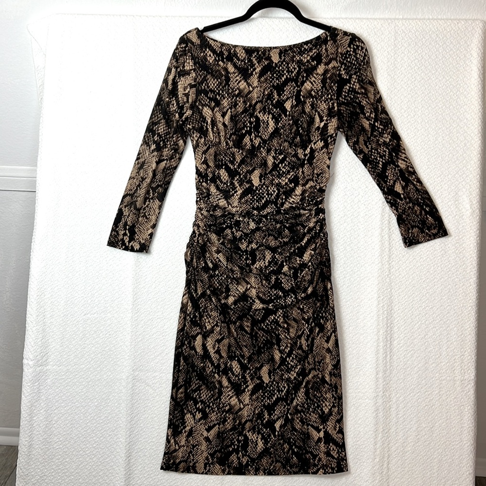 Lauren Ralph Lauren Like Animal Print Boat Neck Side Ruched Sheath Dress Sz. 4
